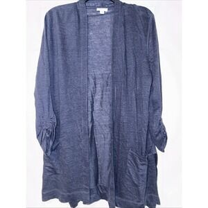 J Jill Love Linen Navy Blue Open Front Cardigan Sweater Top Women's Medium